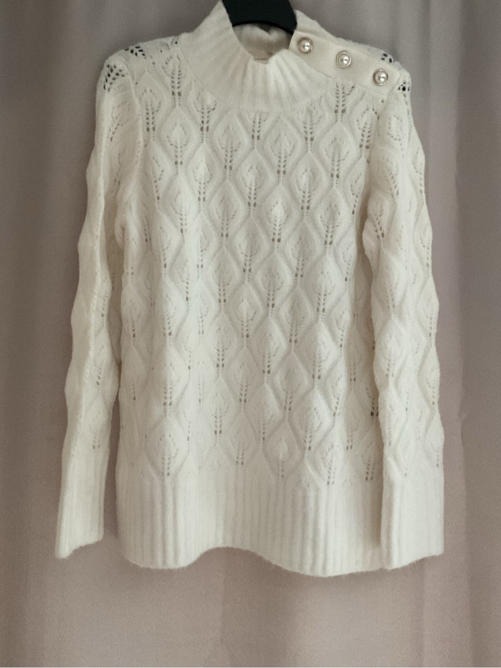 Soft Surroundings Cream Cable Knit Mock Neck Pearl Sweater NWT